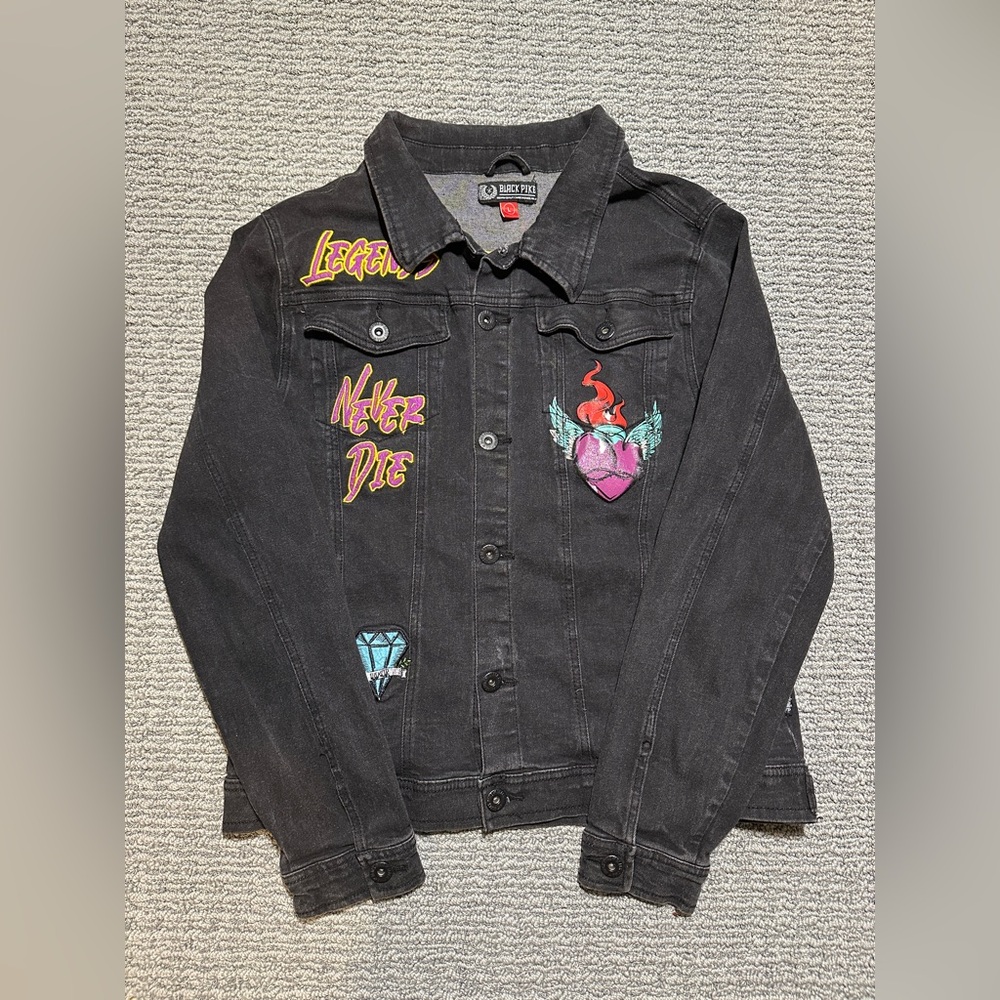 Black Pike LEGENDS NEVER DIE Juice Wrld Adult L Embroidered Black Jean Jacket